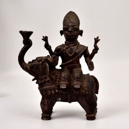 Vintage Brass Statue of God Indra Riding on Elephant for Decor