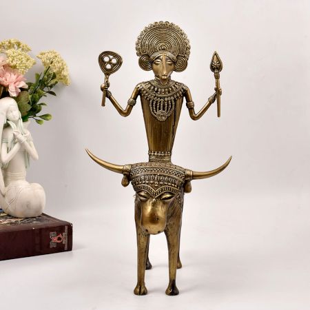 Vintage Finest Brass Statue of God Figure Riding Ox for Decor