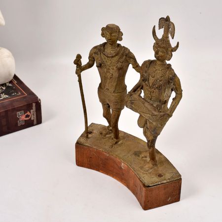 Vintage Handcrafted Brass Two Man Statue for Home Decor