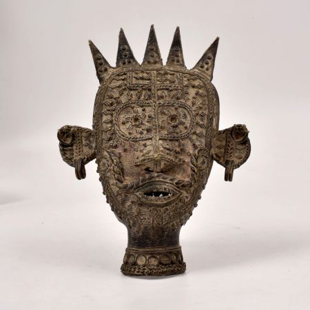 Bengali Art Vintage Brass Mask in Tribal Art for Decoration