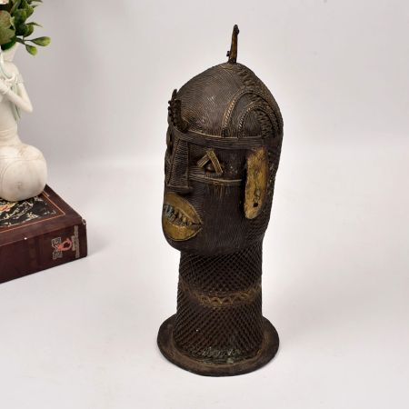 Vintage High-Quality Brass Tribal Head Statue in Bengali Art