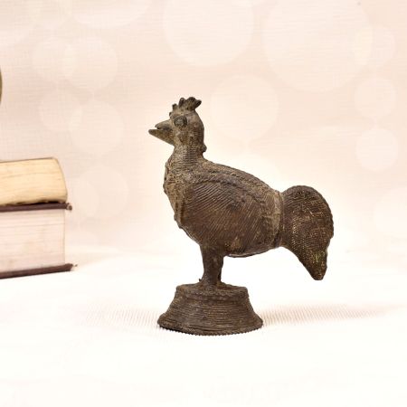 Handmade Vintage Brass Cock Statue in Dhokra Art for Decor