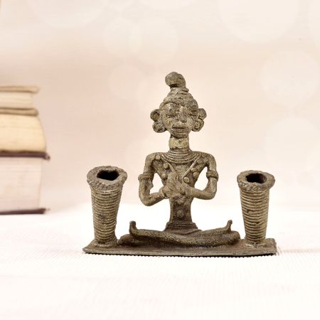 Tribal Art Incense Holder with Male Figure Made of Brass