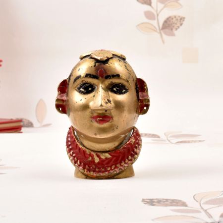 Handmade Gujarati Art Brass Gauri Head Statue in Vintage Finish