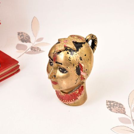 Handmade Gujarati Art Brass Gauri Head Statue in Vintage Finish