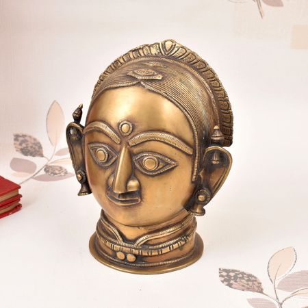 Vintage Finish Brass Gauri Head Statue for Prayer Room