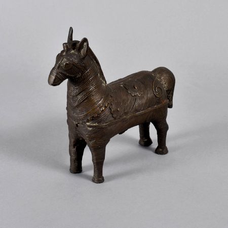 Dark Finish Handmade Tribal Brass Horse Statue in Bastar Art