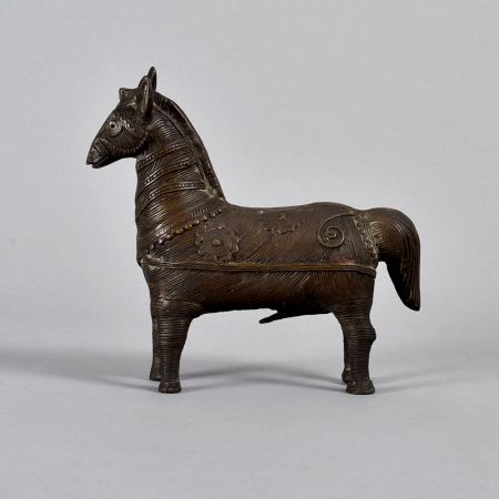 Dark Finish Handmade Tribal Brass Horse Statue in Bastar Art