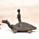 Handcrafted Vintage Folk Brass Turtle Statue with Rider for Decor