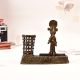 Vintage Brass Tribal Man Playing Instrument Statue in Bastar Art