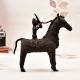 Gond Art Brass Statue of Horse with Rider in Vintage Finish