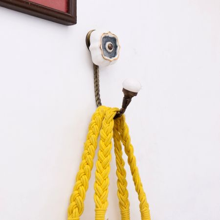Grey Solid Gold Line Ceramic Hook In Antique Fitting