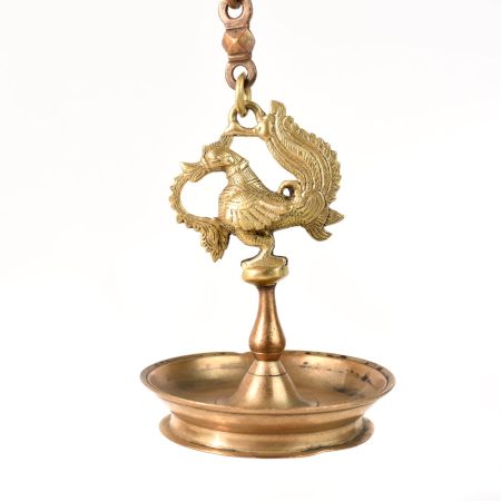 Brass Peacock Hanging Diya For Temple With Chain