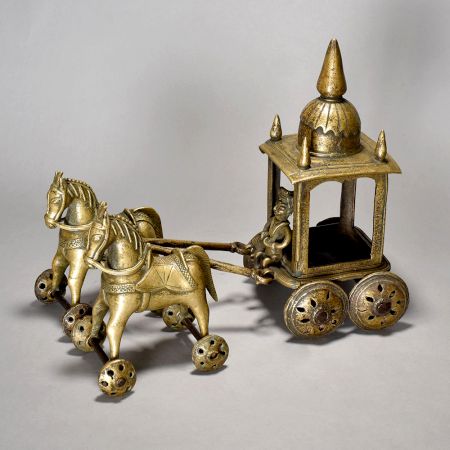 Vintage 2 Horse Cart With Rider Of Brass Material