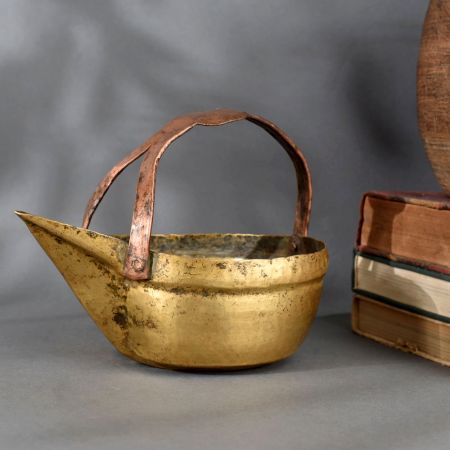 Vintage Brass and Copper Serving Pot Handcrafted Water Vessel with Handle and Spout