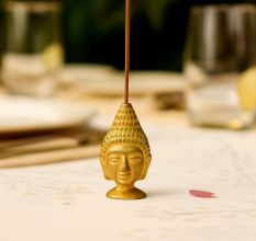 Golden Brass Buddha Face Agarbatti Holder Stand