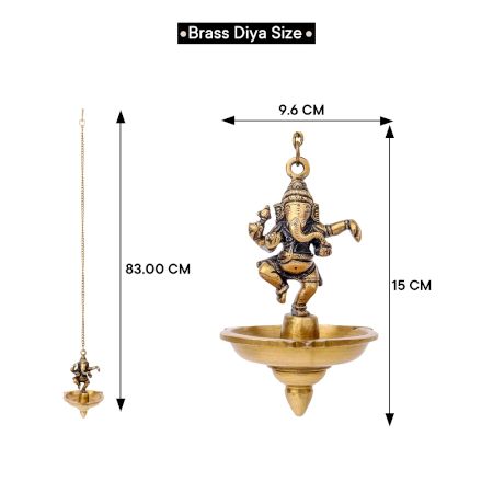Brass Lord Ganesha With Hanging Lamp Or Diya