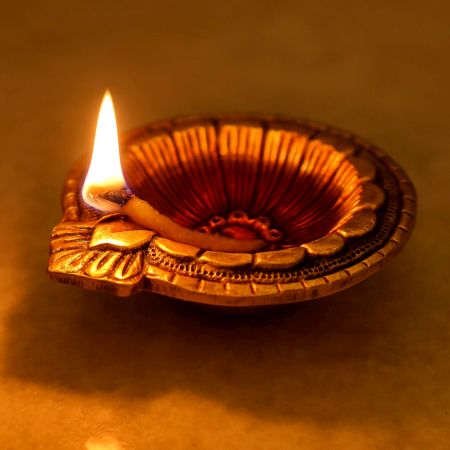 Brass Flower Engraved Diya Oil Lamp