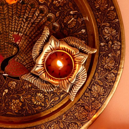 Traditional Brass Diya In Swastika Oil Lamp