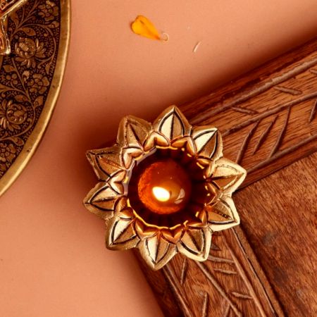 Hindu religious Brass Open Flower Oil Lamp