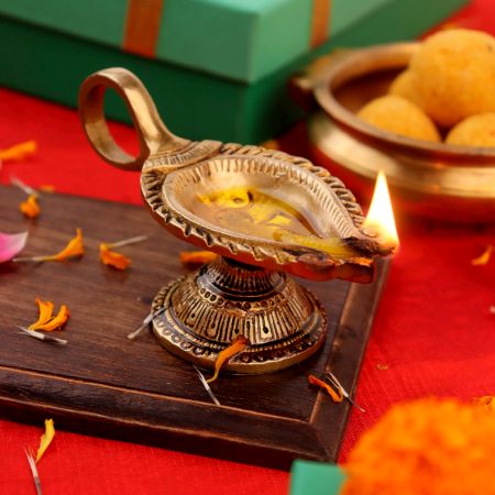 Brass OM Carved Temple Diya Lamp