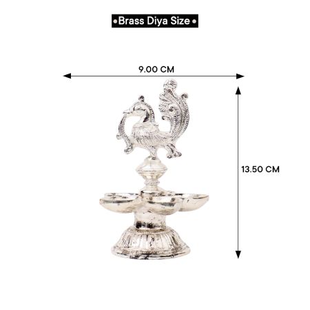 Brass Peacock Figurine Oil Lamp Diya With a silver Polish