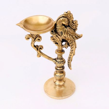 Brass Peacock Handle Diya With Stand