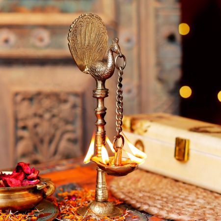 Brass Kuthu Villaku Peacock Hanging Oil Lamp