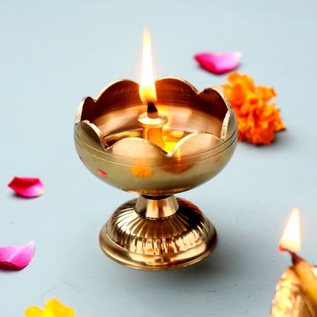 Golden Brass Flower Shape Lamp Diya for Decoration