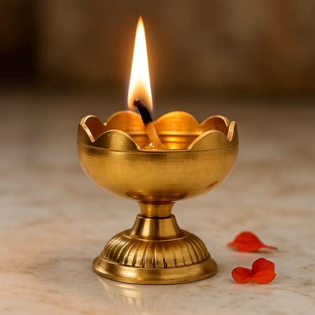 Golden Brass Flower Shape Lamp Diya for Decoration