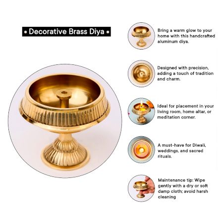 Round Golden Vintage Brass Oil Lamp for Decor