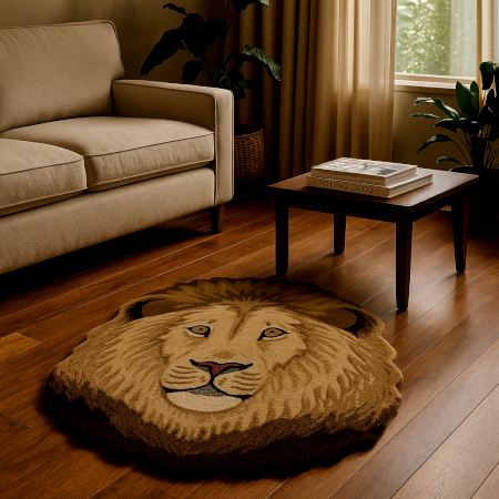 Handcrafted Woolen Lion Face Rug – Animal Design Floor Carpet