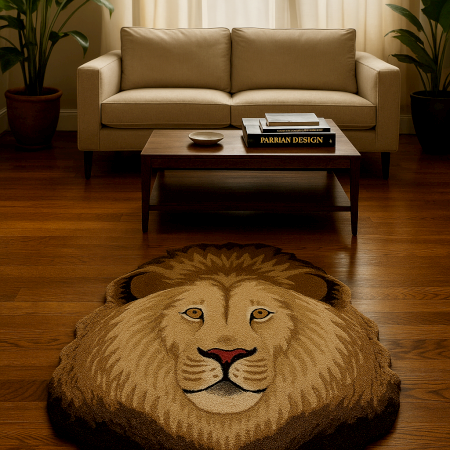 Handcrafted Woolen Lion Face Rug – Animal Design Floor Carpet