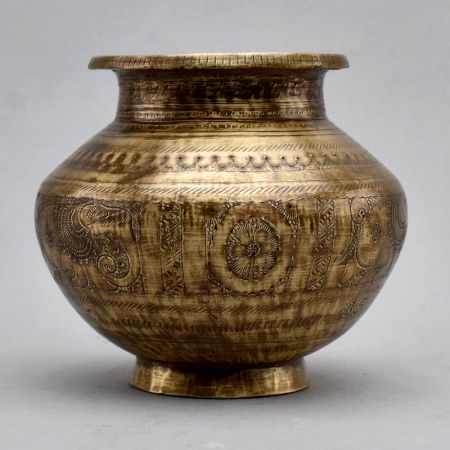 Vintage Brass Holy Water Pot with Elephant Carvings- Gujrat Art