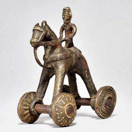 Vintage Brass Horse on Wheels with Rider