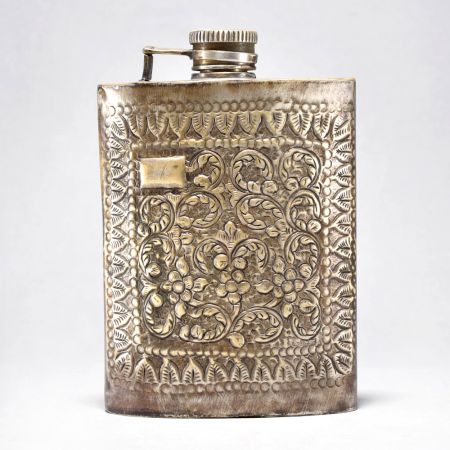 Vintage Carved Brass Wine Bottle Decorative Piece