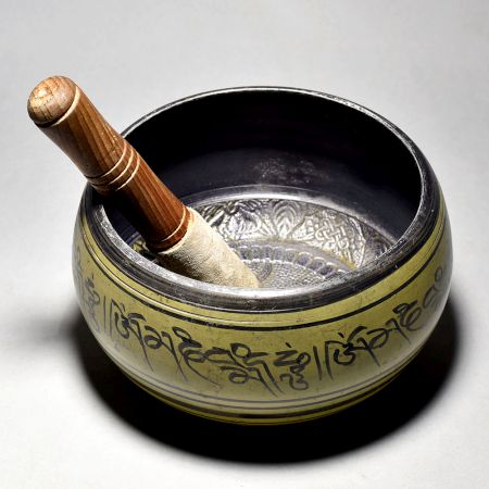 Om Carved Tibetan Singing Om Bowl with Wooden Striker