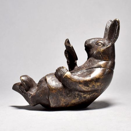 Brass Reading Rabbit Figurine