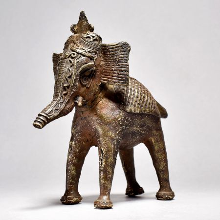 Tribal Art Elephant Figurine with Half Trunk Up