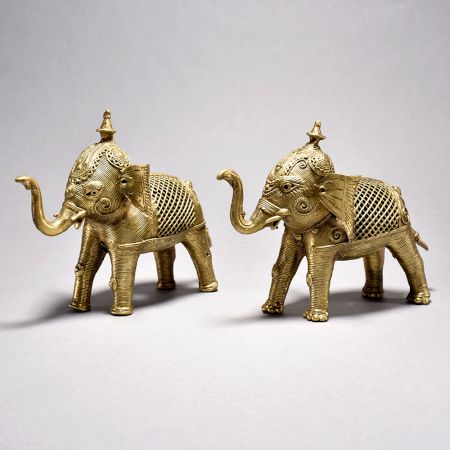 Tribal Art Elephant Pair with Jali Work