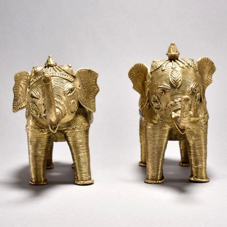 Handcrafted Elephant Figurines Dhokra Art Home Decor (Set of 2)