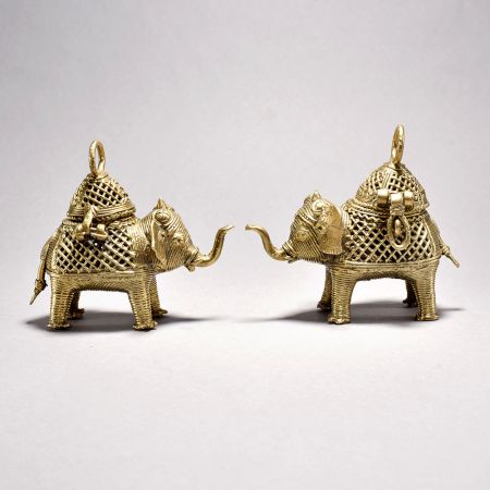Tribal Art Elephant Pair with Decorative Box