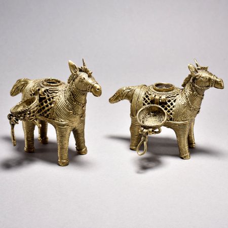 Fine Tribal Art Horse Pair with Decorative Boxes