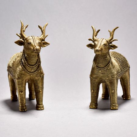 Handmade Metal Dhokra Deer Statue in Pair