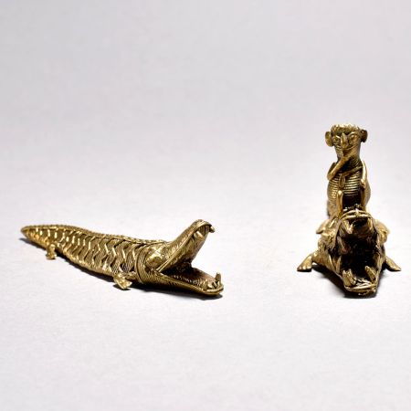 Tribal Art Crocodile Pair with Monkey Figurine