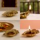 Brass Leaf Oil Lamp with Intricate Design