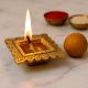 Brass Engraved Square Oil Lamp Diya