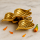 Modern Antique Golden Brass 3 Leaf Shaped Oil Lamp For Diwali Pooja