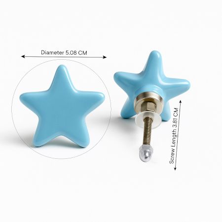 Solid Turquoise Star Ceramic Cabinet Knob