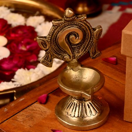 Religious Shankha Chakra Design Oil Lamp Diya